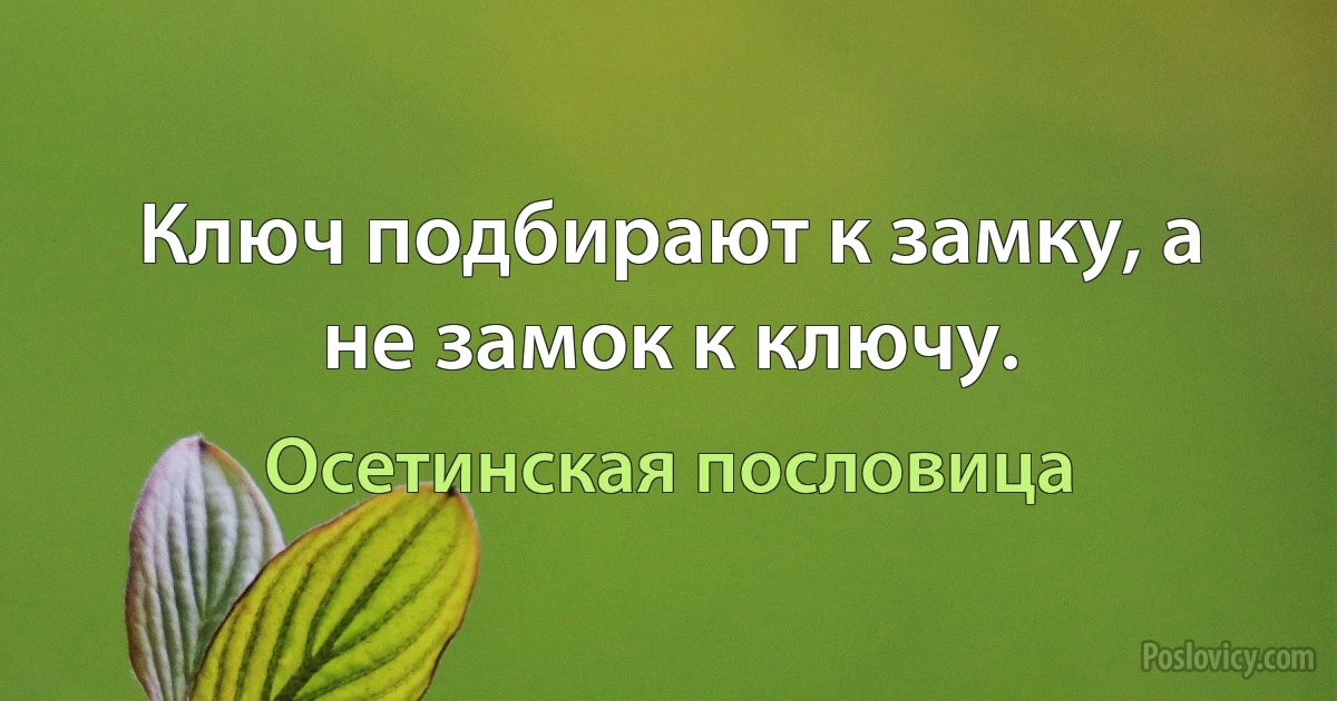 Ключ подбирают к замку, а не замок к ключу. (Осетинская пословица)