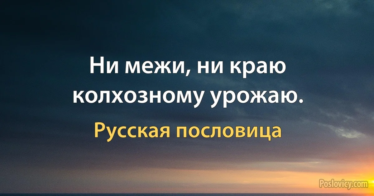 Ни межи, ни краю колхозному урожаю. (Русская пословица)