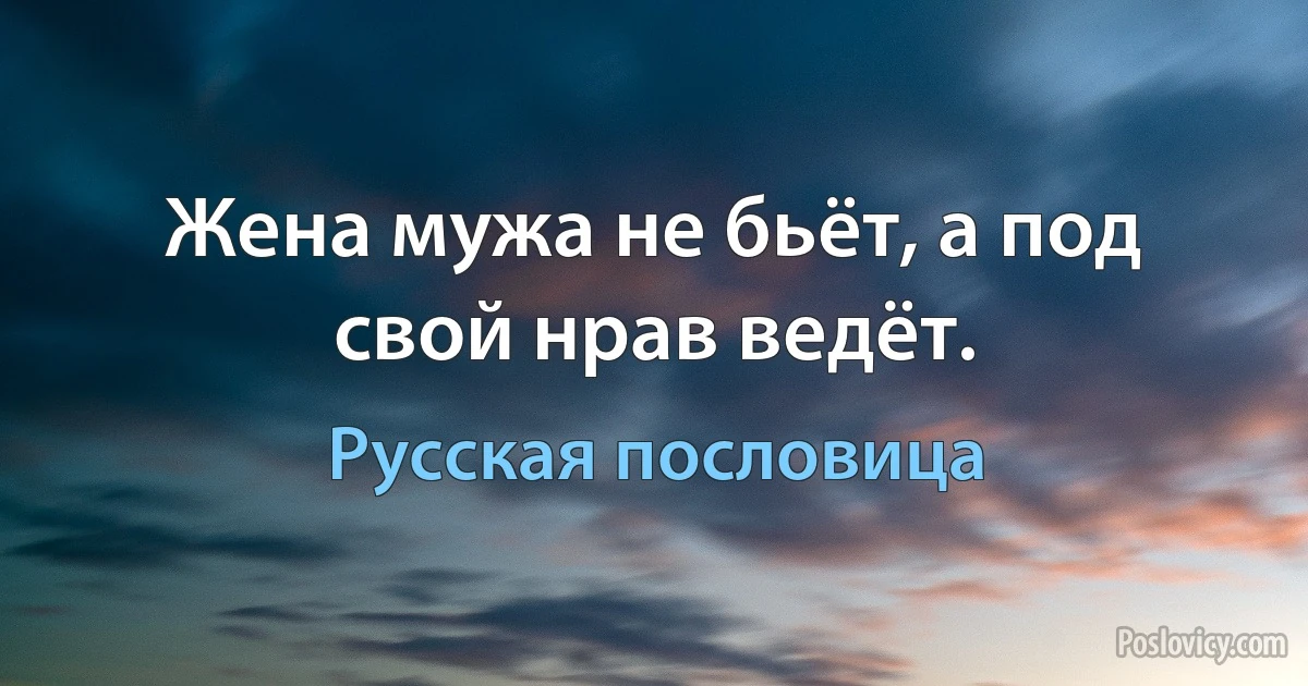 Жена мужа не бьёт, а под свой нрав ведёт. (Русская пословица)