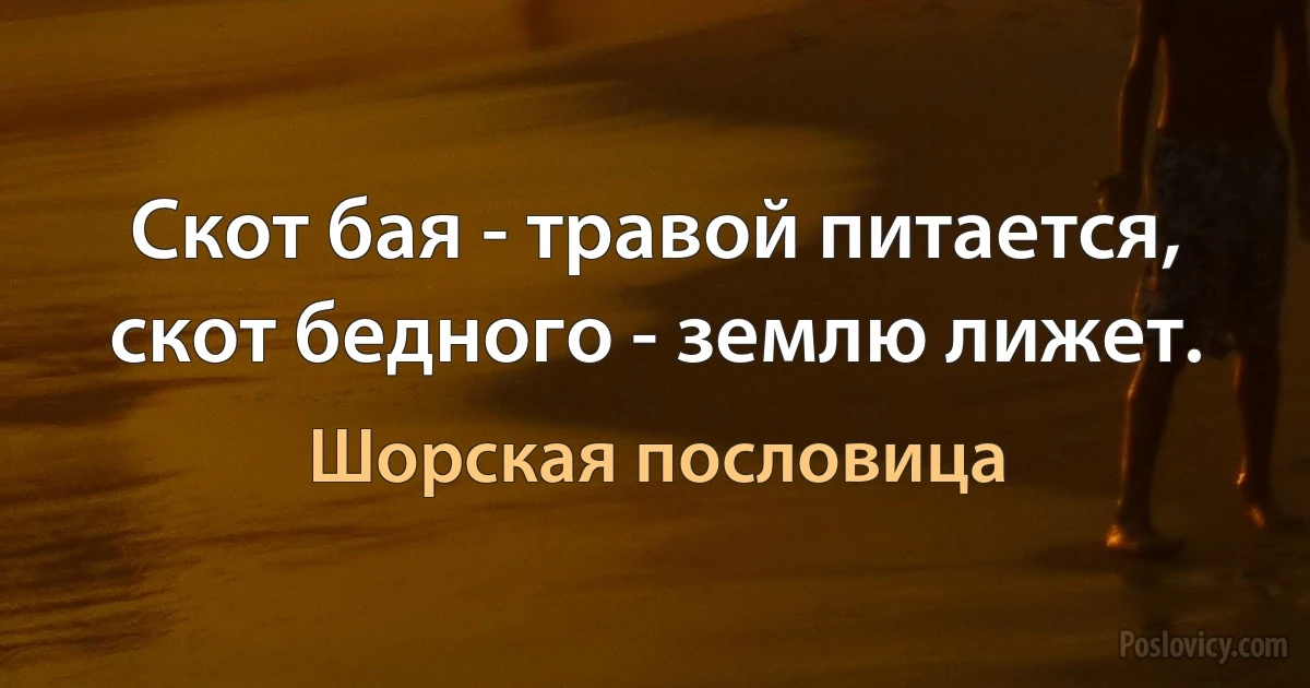 Скот бая - травой питается, скот бедного - землю лижет. (Шорская пословица)