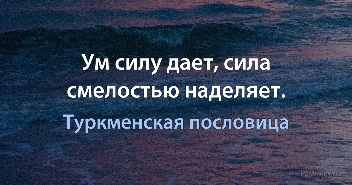 Ум силу дает, сила смелостью наделяет. (Туркменская пословица)