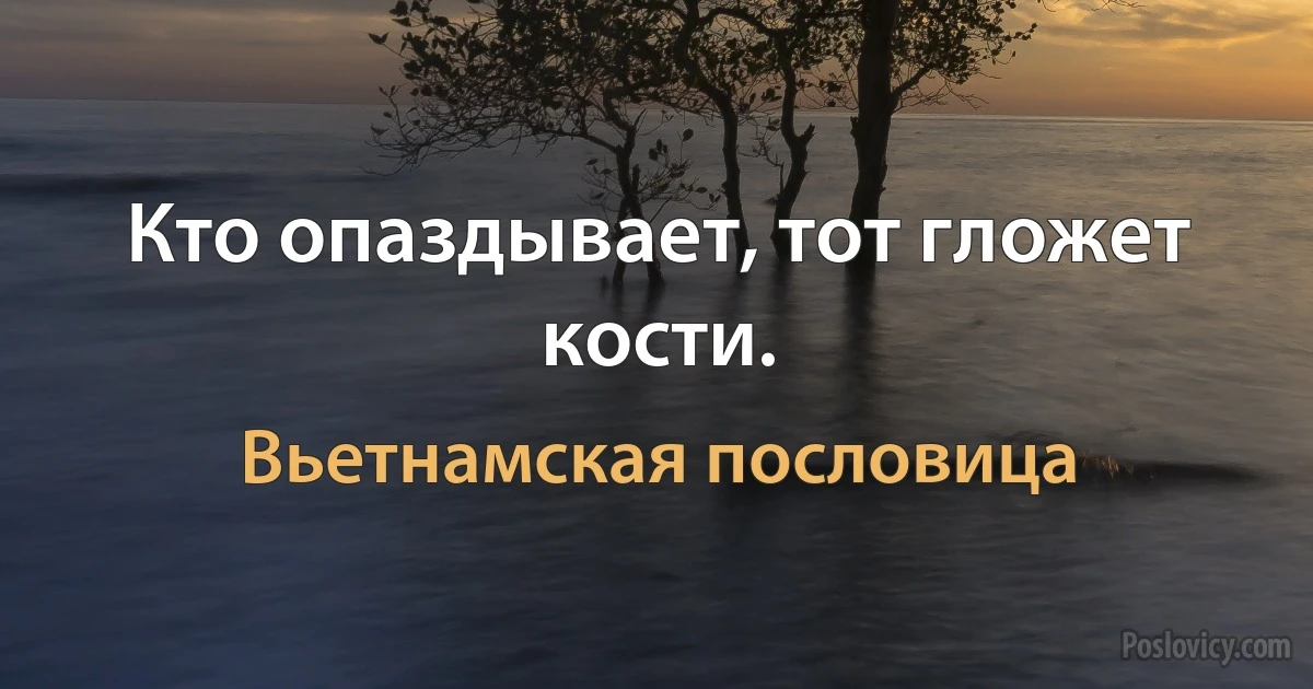 Кто опаздывает, тот гложет кости. (Вьетнамская пословица)