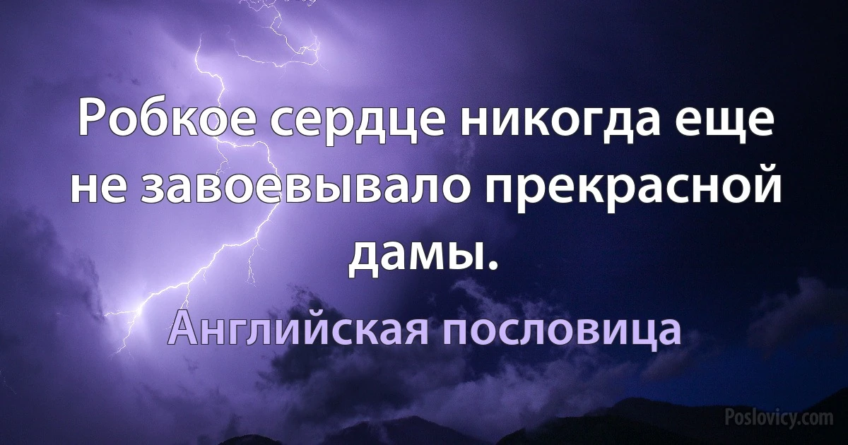 Робкое сердце никогда еще не завоевывало прекрасной дамы. (Английская пословица)