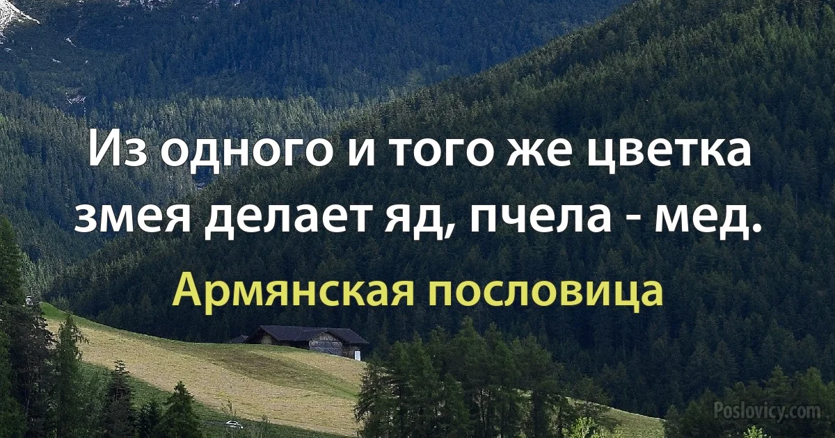 Из одного и того же цветка змея делает яд, пчела - мед. (Армянская пословица)