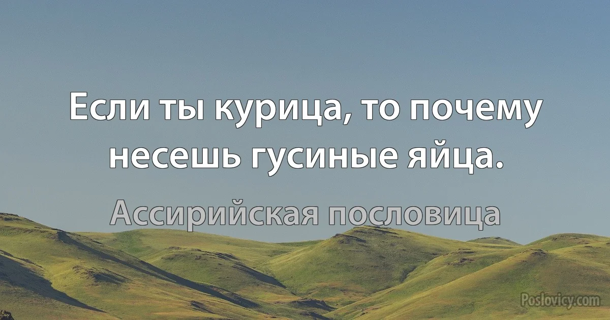 Если ты курица, то почему несешь гусиные яйца. (Ассирийская пословица)