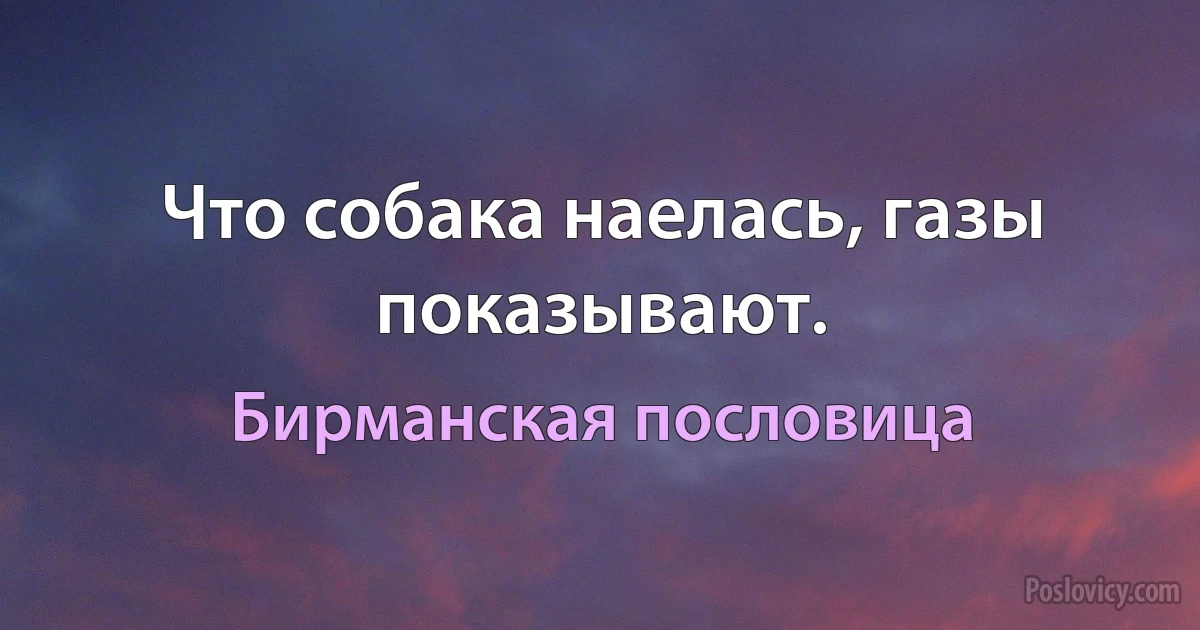 Что собака наелась, газы показывают. (Бирманская пословица)