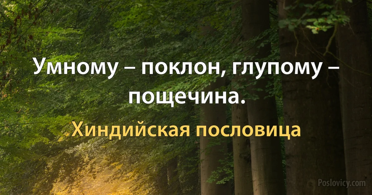 Умному – поклон, глупому – пощечина. (Хиндийская пословица)