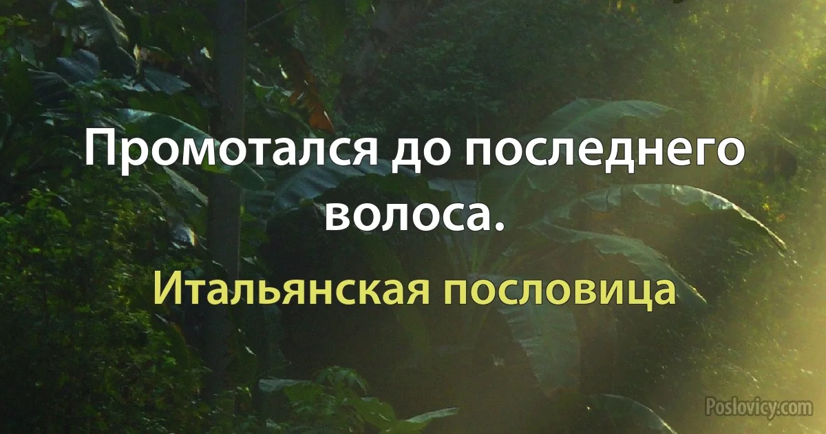 Промотался до последнего волоса. (Итальянская пословица)