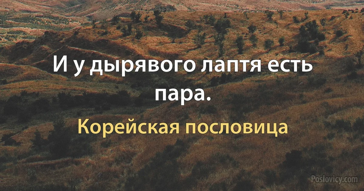 И у дырявого лаптя есть пара. (Корейская пословица)