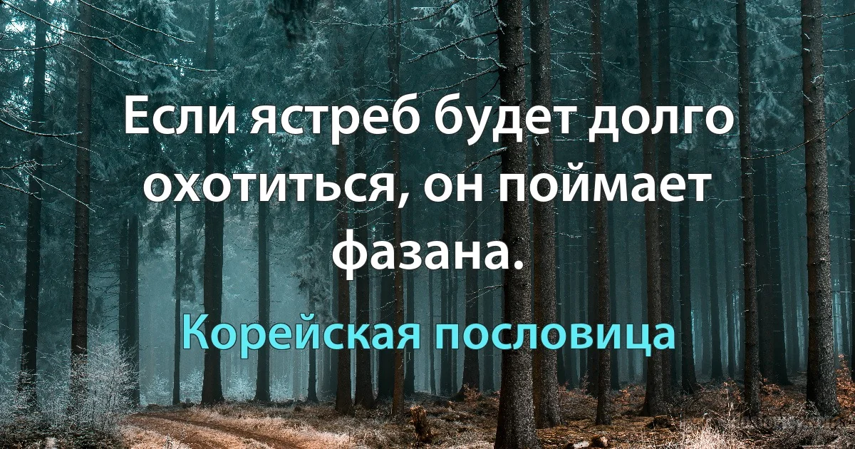 Если ястреб будет долго охотиться, он поймает фазана. (Корейская пословица)