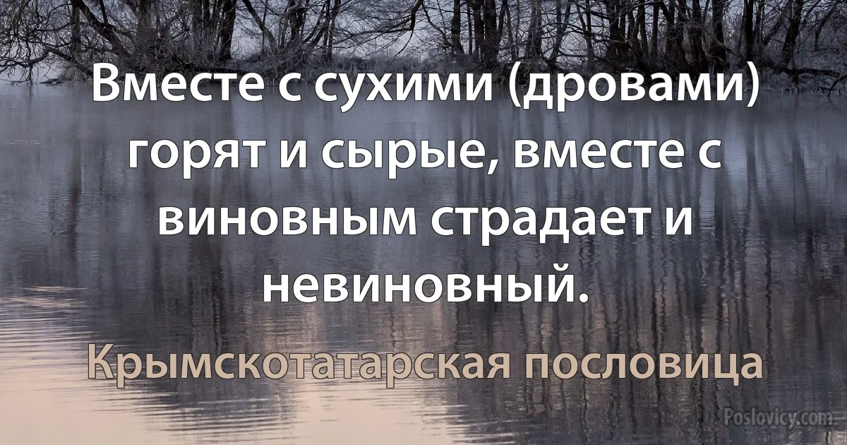 Вместе с сухими (дровами) горят и сырые, вместе с виновным страдает и невиновный. (Крымскотатарская пословица)