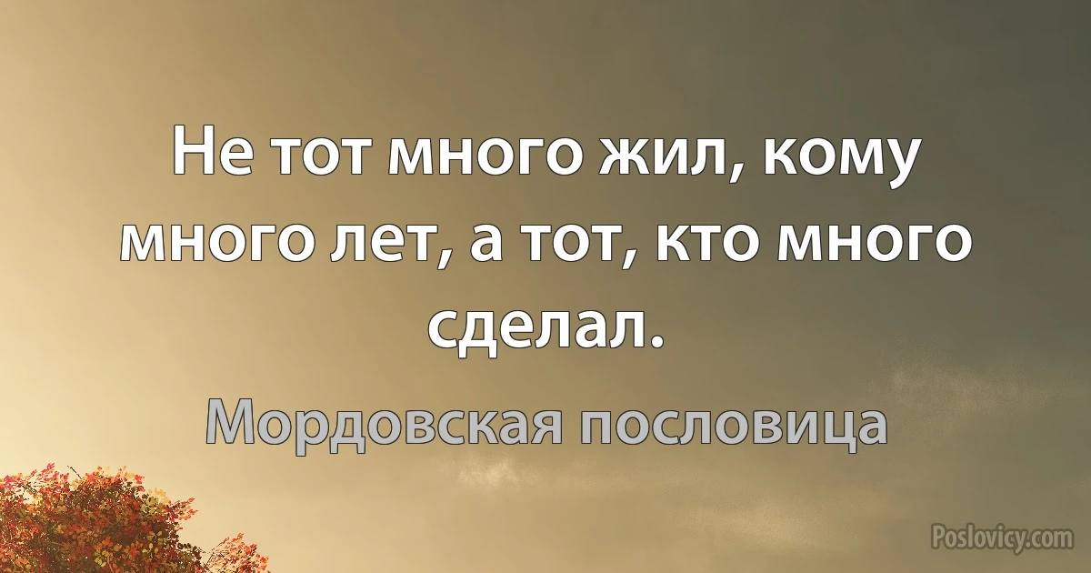 Не тот много жил, кому много лет, а тот, кто много сделал. (Мордовская пословица)