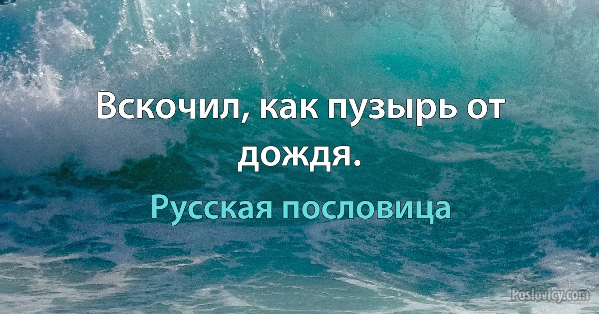 Вскочил, как пузырь от дождя. (Русская пословица)