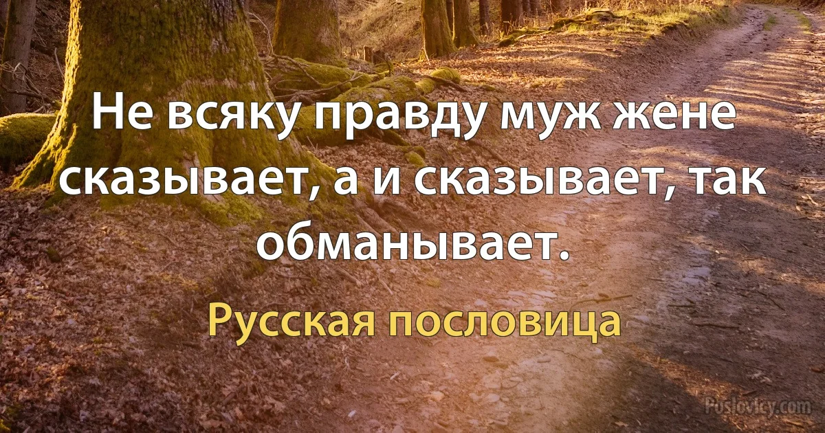 Не всяку правду муж жене сказывает, а и сказывает, так обманывает. (Русская пословица)