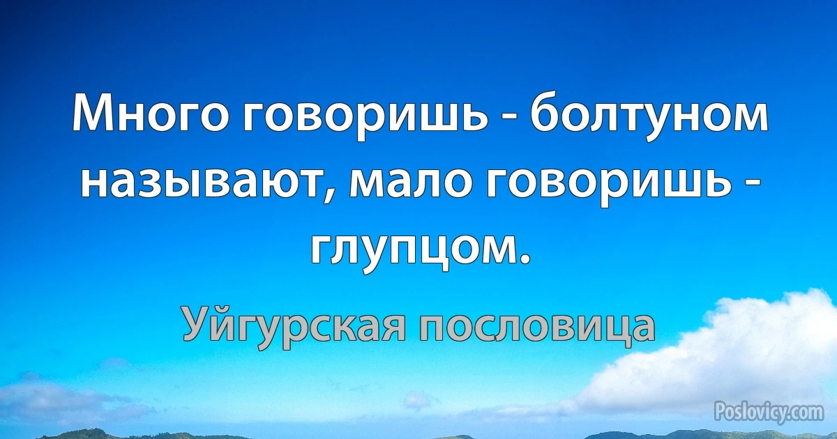 Много говоришь - болтуном называют, мало говоришь - глупцом. (Уйгурская пословица)