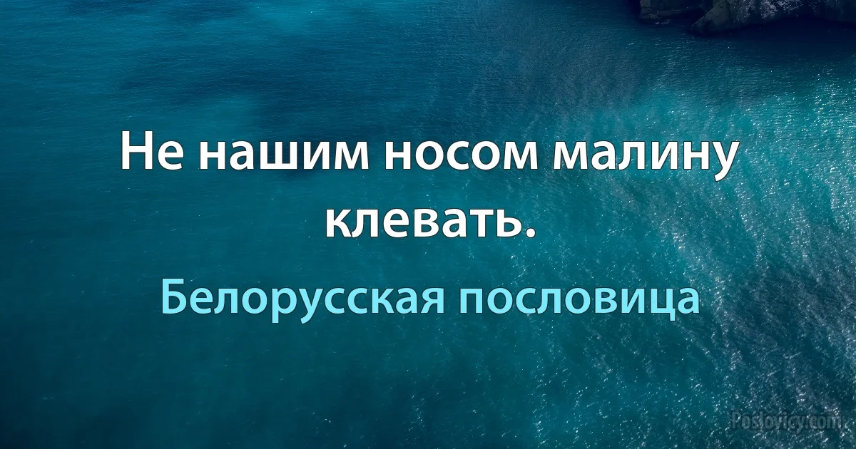 Не нашим носом малину клевать. (Белорусская пословица)