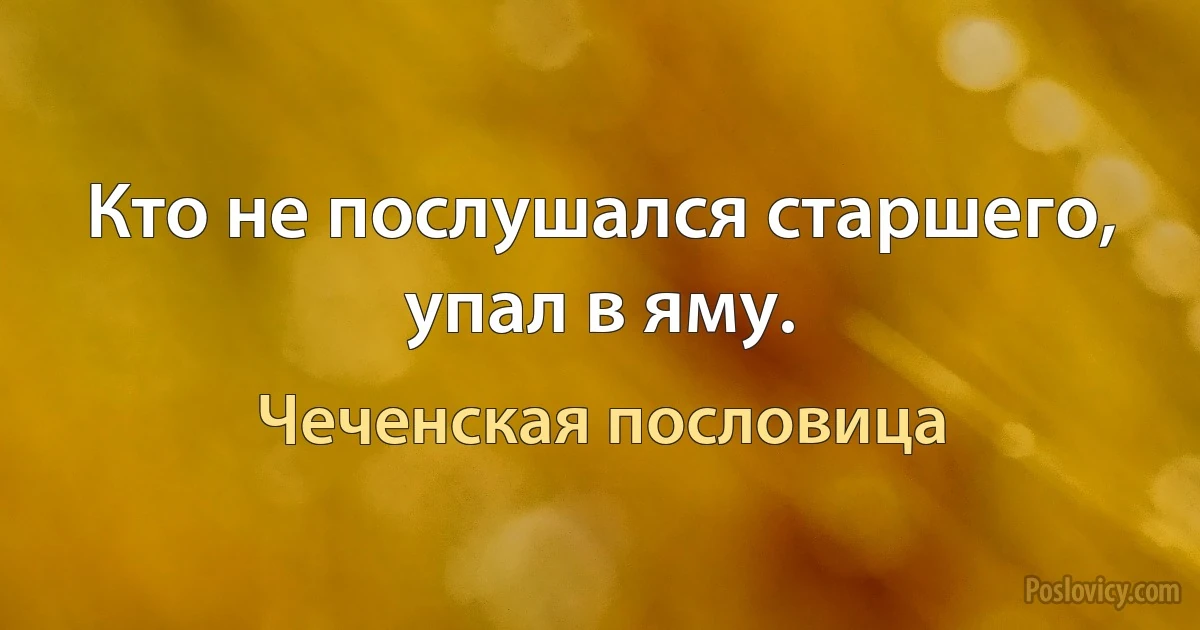 Кто не послушался старшего, упал в яму. (Чеченская пословица)