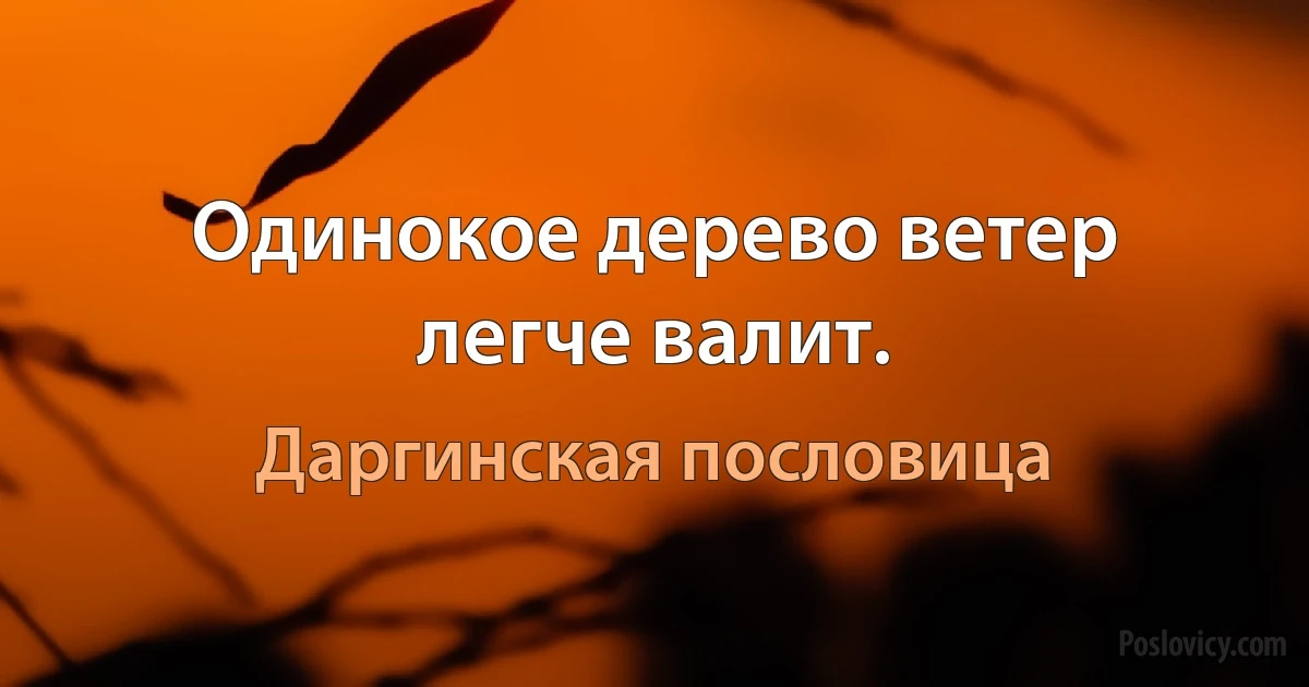 Одинокое дерево ветер легче валит. (Даргинская пословица)