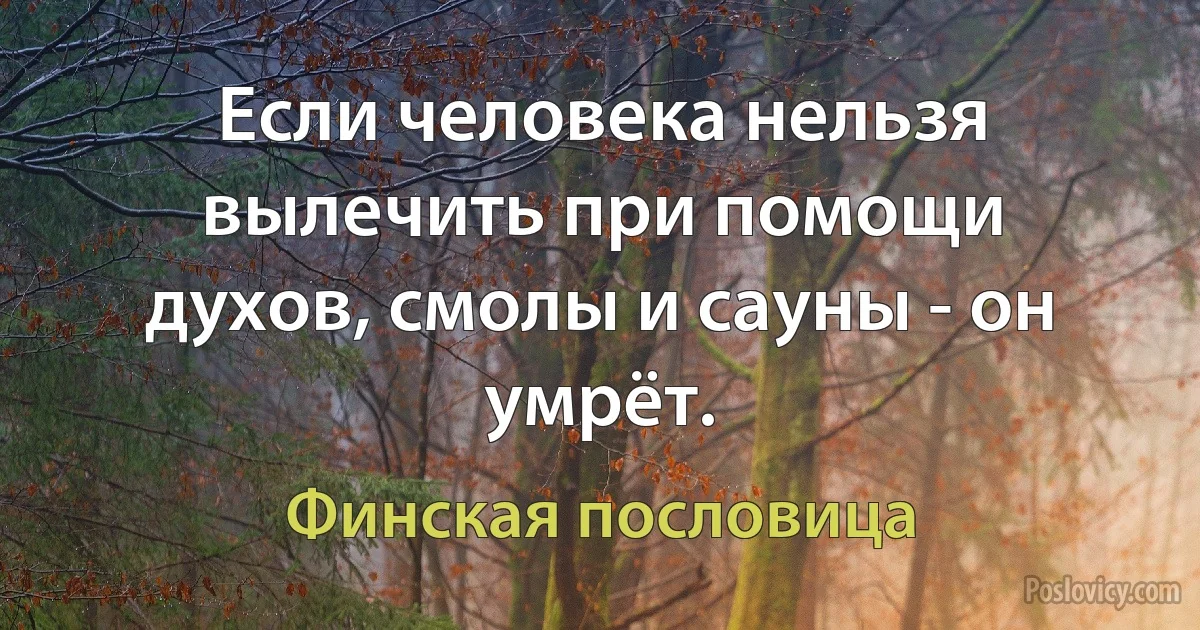 Если человека нельзя вылечить при помощи духов, смолы и сауны - он умрёт. (Финская пословица)