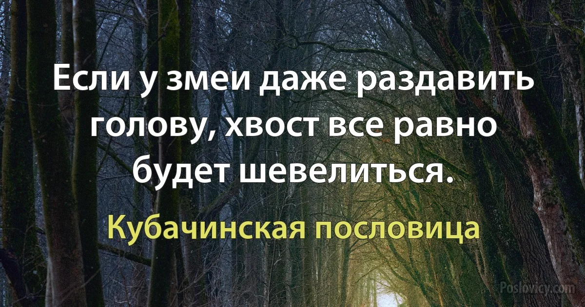 Если у змеи даже раздавить голову, хвост все равно будет шевелиться. (Кубачинская пословица)