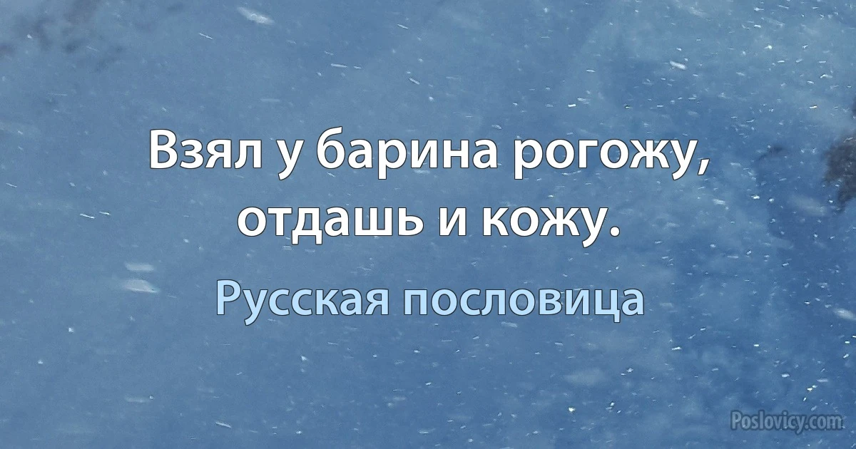 Взял у барина рогожу, отдашь и кожу. (Русская пословица)