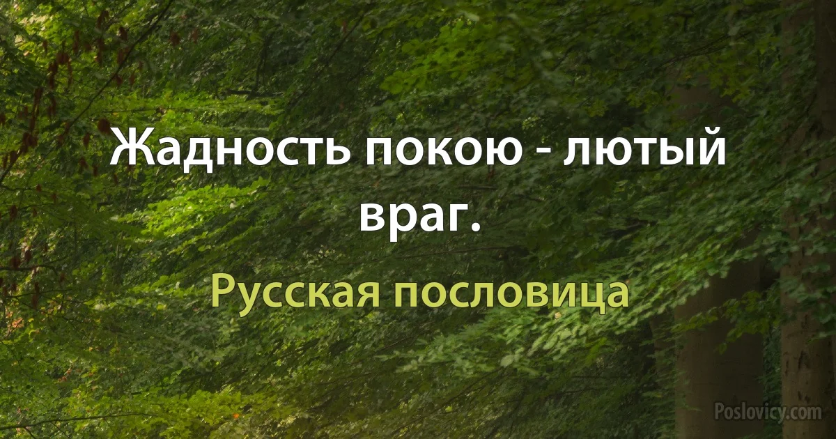 Жадность покою - лютый враг. (Русская пословица)