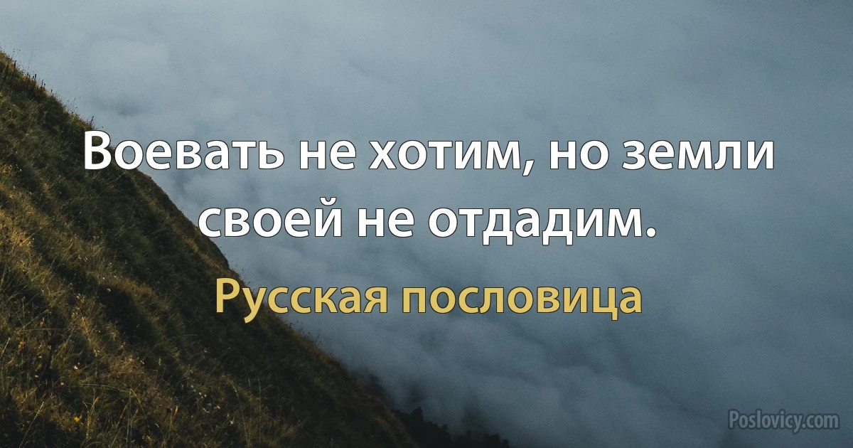 Воевать не хотим, но земли своей не отдадим. (Русская пословица)