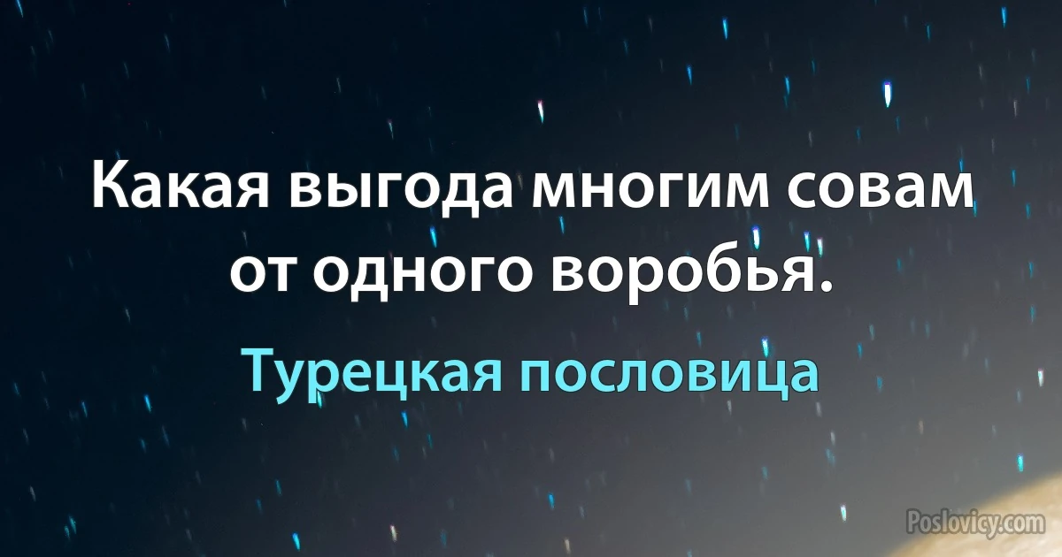 Какая выгода многим совам от одного воробья. (Турецкая пословица)