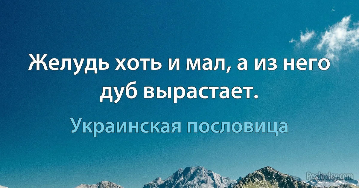 Желудь хоть и мал, а из него дуб вырастает. (Украинская пословица)