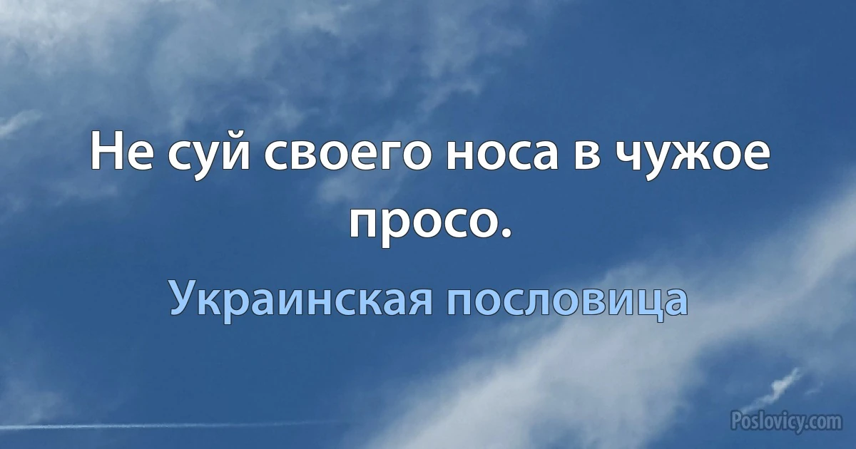 Не суй своего носа в чужое просо. (Украинская пословица)