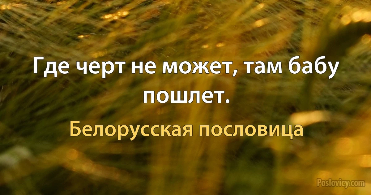 Где черт не может, там бабу пошлет. (Белорусская пословица)