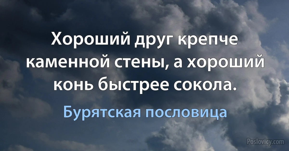 Хороший друг крепче каменной стены, а хороший конь быстрее сокола. (Бурятская пословица)