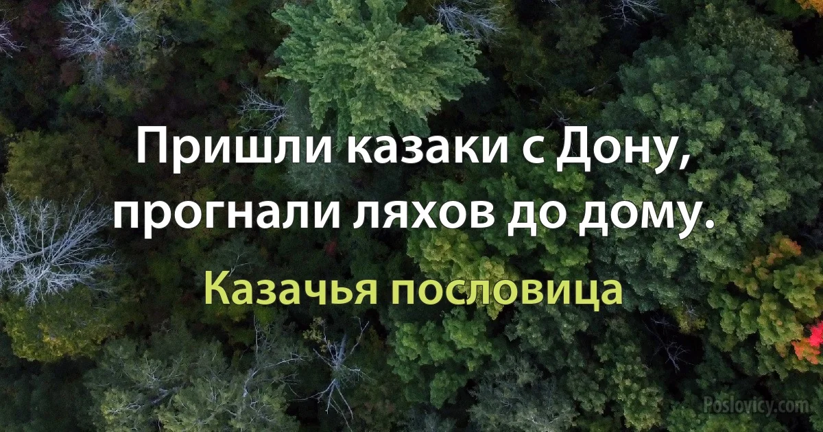 Пришли казаки с Дону, прогнали ляхов до дому. (Казачья пословица)