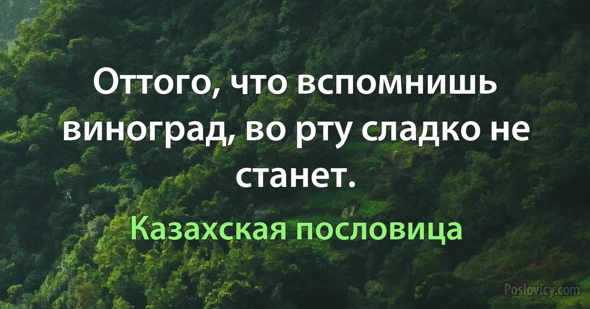 Оттого, что вспомнишь виноград, во рту сладко не станет. (Казахская пословица)