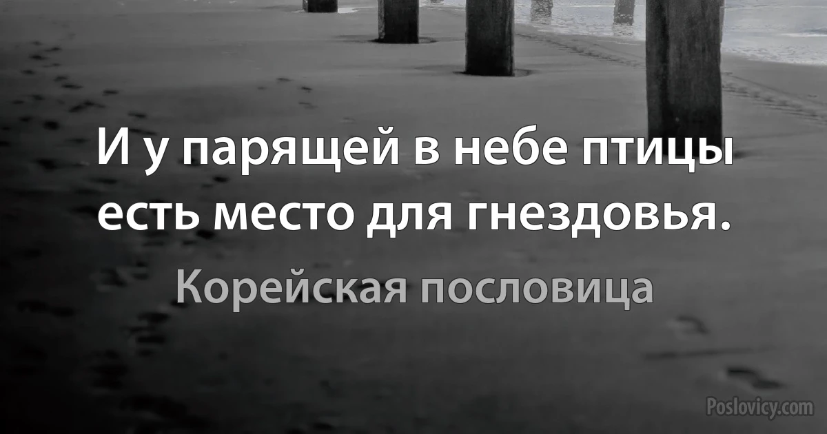 И у парящей в небе птицы есть место для гнездовья. (Корейская пословица)