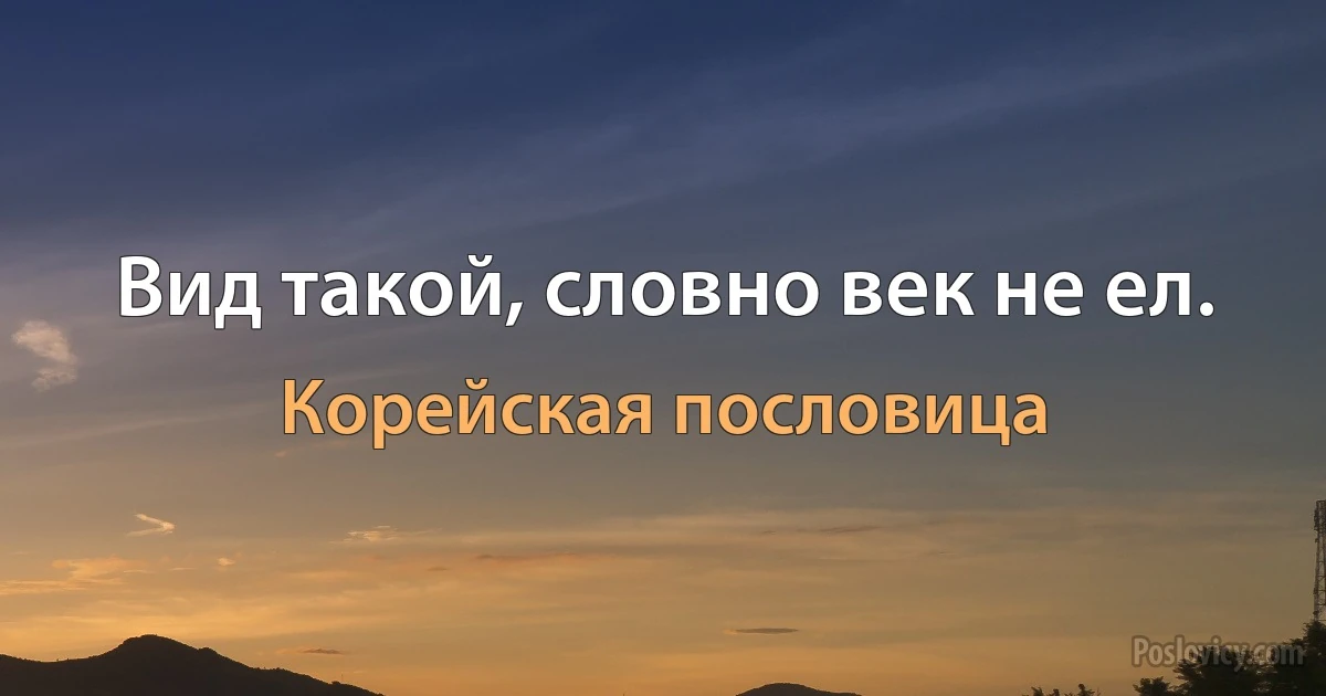 Вид такой, словно век не ел. (Корейская пословица)