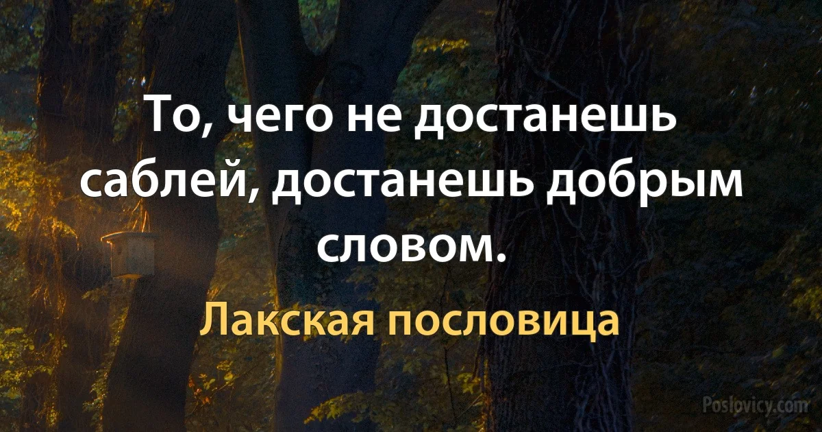 То, чего не достанешь саблей, достанешь добрым словом. (Лакская пословица)