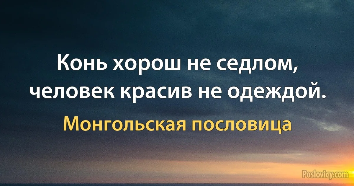 Конь хорош не седлом, человек красив не одеждой. (Монгольская пословица)