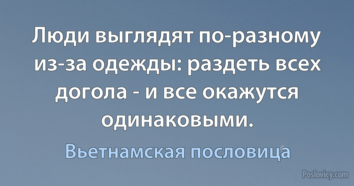 Люди выглядят по-разному из-за одежды: раздеть всех догола - и все окажутся одинаковыми. (Вьетнамская пословица)