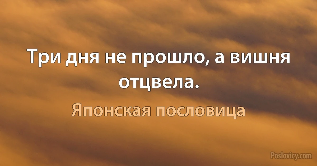 Три дня не прошло, а вишня отцвела. (Японская пословица)