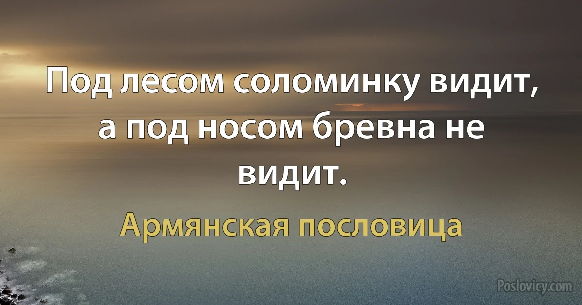 Под лесом соломинку видит, а под носом бревна не видит. (Армянская пословица)