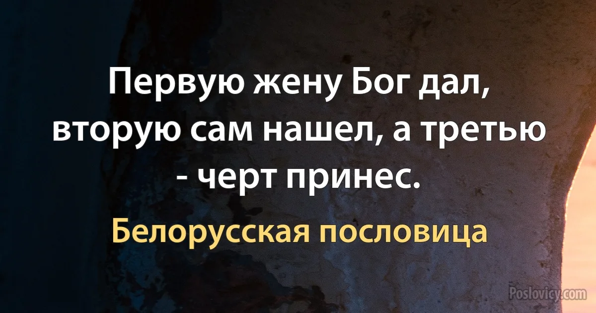 Первую жену Бог дал, вторую сам нашел, а третью - черт принес. (Белорусская пословица)