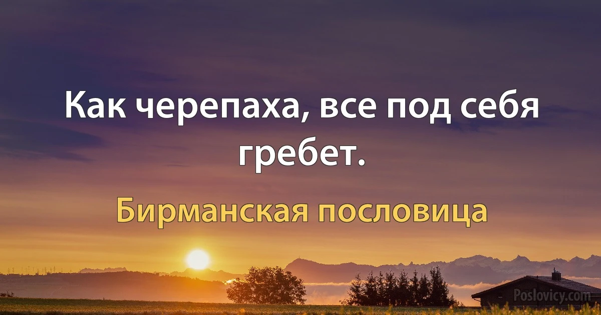 Как черепаха, все под себя гребет. (Бирманская пословица)