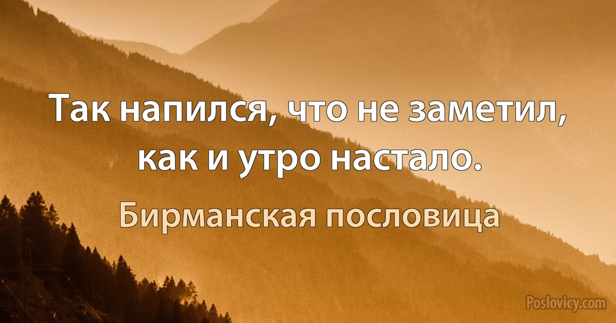 Так напился, что не заметил, как и утро настало. (Бирманская пословица)