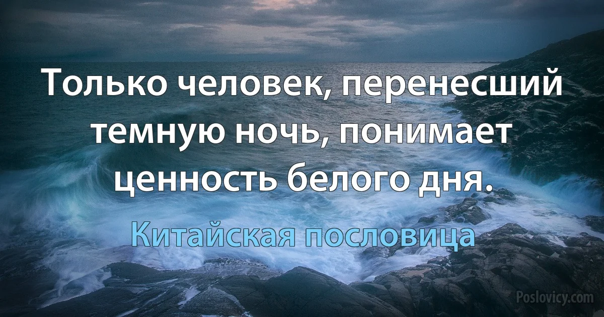 Только человек, перенесший темную ночь, понимает ценность белого дня. (Китайская пословица)