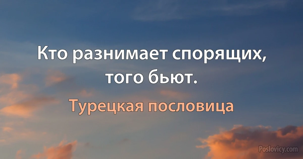 Кто разнимает спорящих, того бьют. (Турецкая пословица)