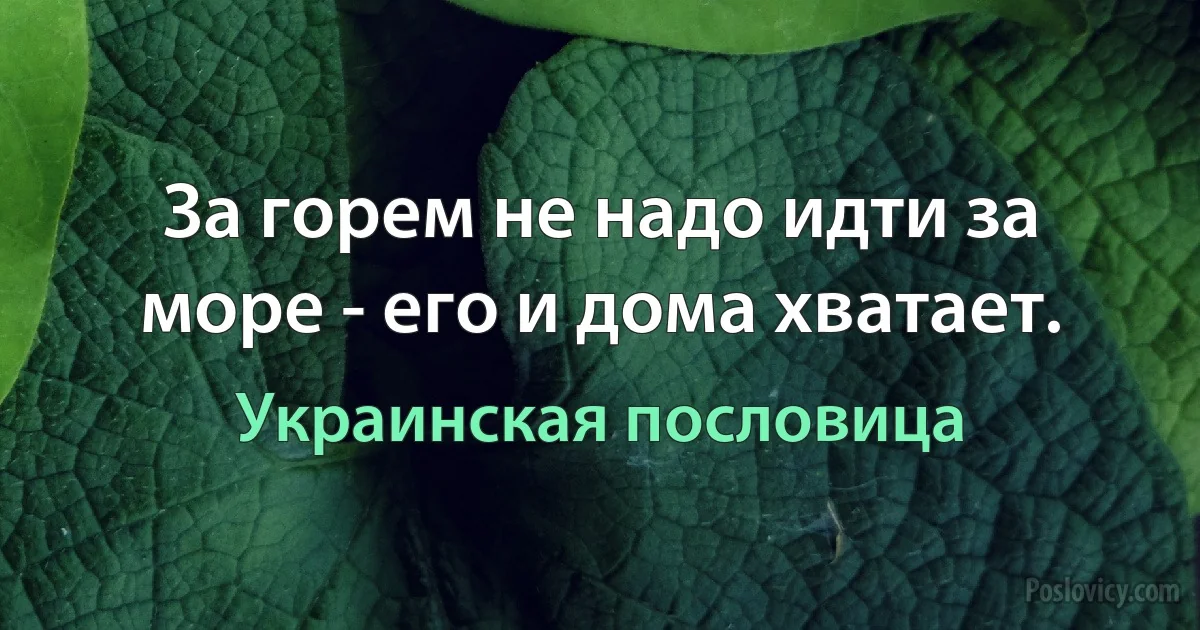 За горем не надо идти за море - его и дома хватает. (Украинская пословица)