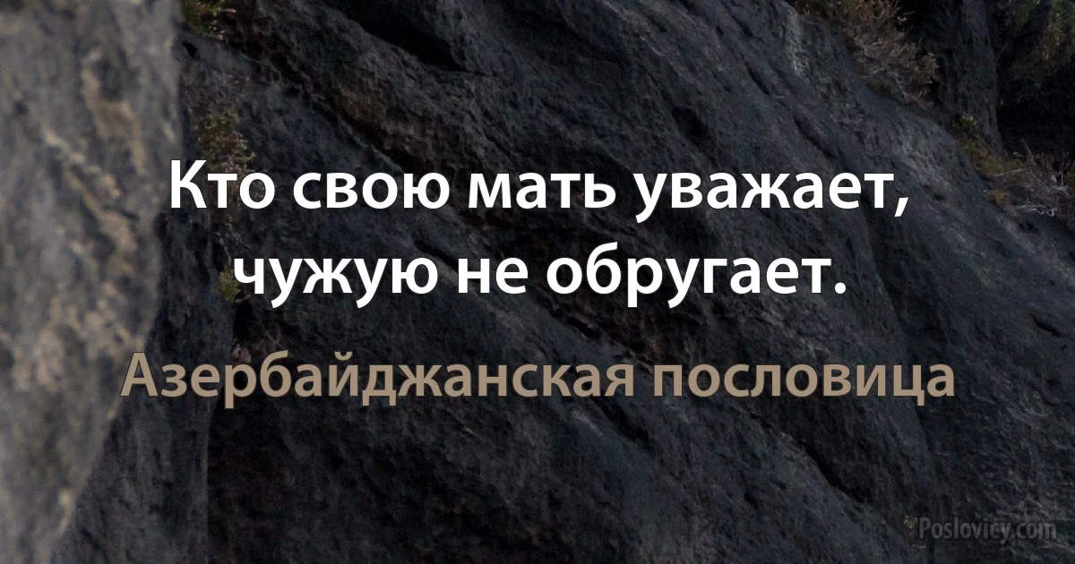 Кто свою мать уважает, чужую не обругает. (Азербайджанская пословица)