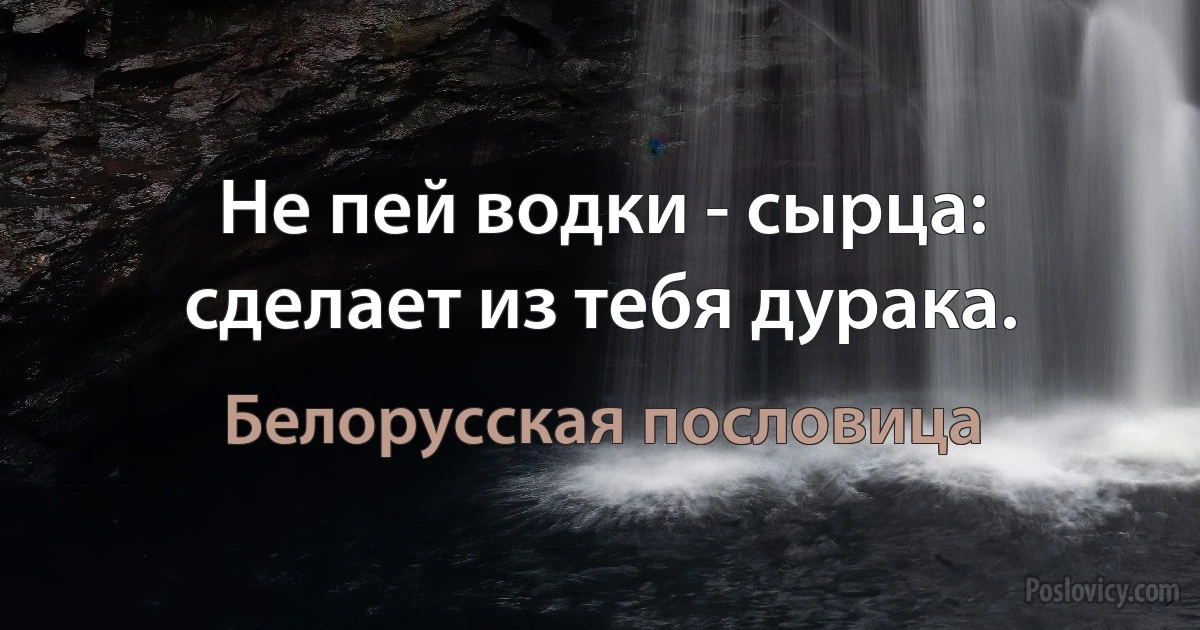 Не пей водки - сырца: сделает из тебя дурака. (Белорусская пословица)