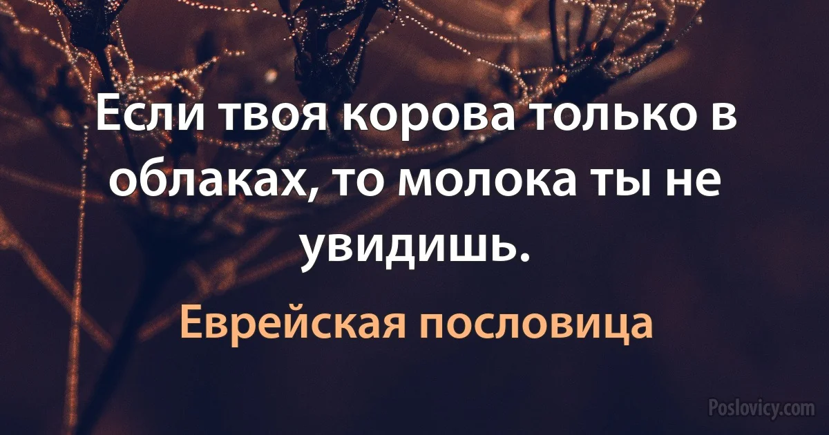 Если твоя корова только в облаках, то молока ты не увидишь. (Еврейская пословица)